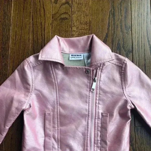 blueberi boulevard Girls 4 Faux-Leather Shimmer Pink Jacket - Picture 2 of 7